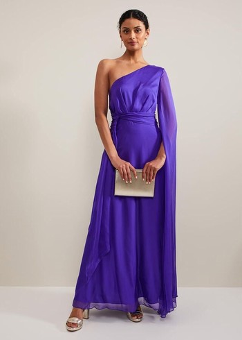 Phase Eight Darby Silk One Shoulder Dress Purple Australia | VO5932071